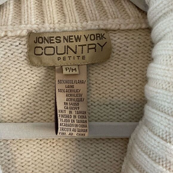 Jones New York Country Cream Wool Blend Cardigan Button Down Sweater | SZ MP - Picture 7 of 8